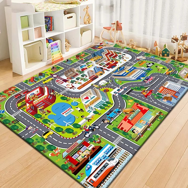 Kids Outdoor Play Area - Tapete de Brincar Colorido com Mapa